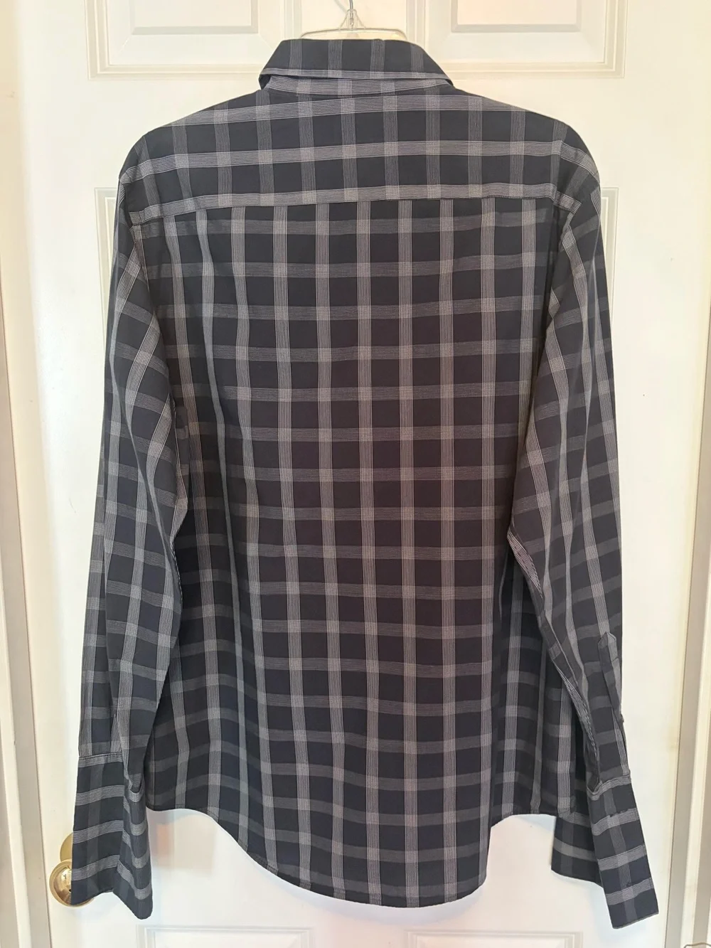 Banana Republic Men's Black and Tan French Cuff Plaid Button-Down Shirt